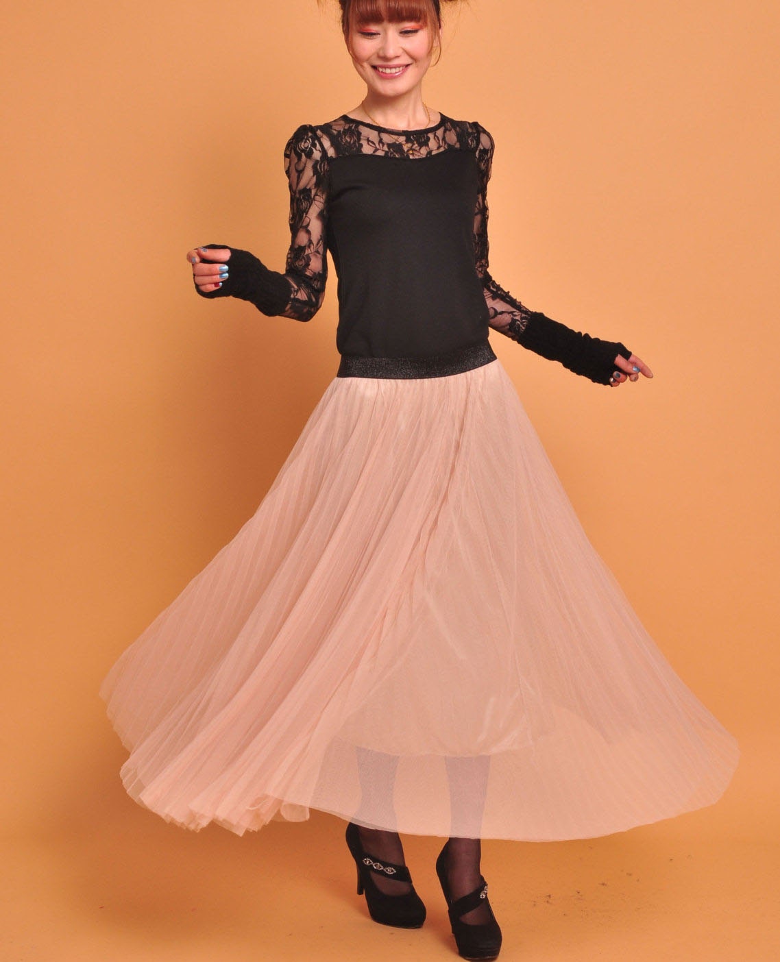 chiffon maxi skirt-------360 degree Pleated  Bohemian skirt beach skirt beige pink  skirt long  skirt