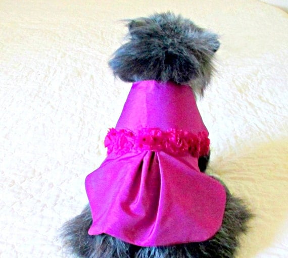Berry Party Dress for Little Dogs or Cats - Made to Order Taffeta with Shabby Chic Rose Trim