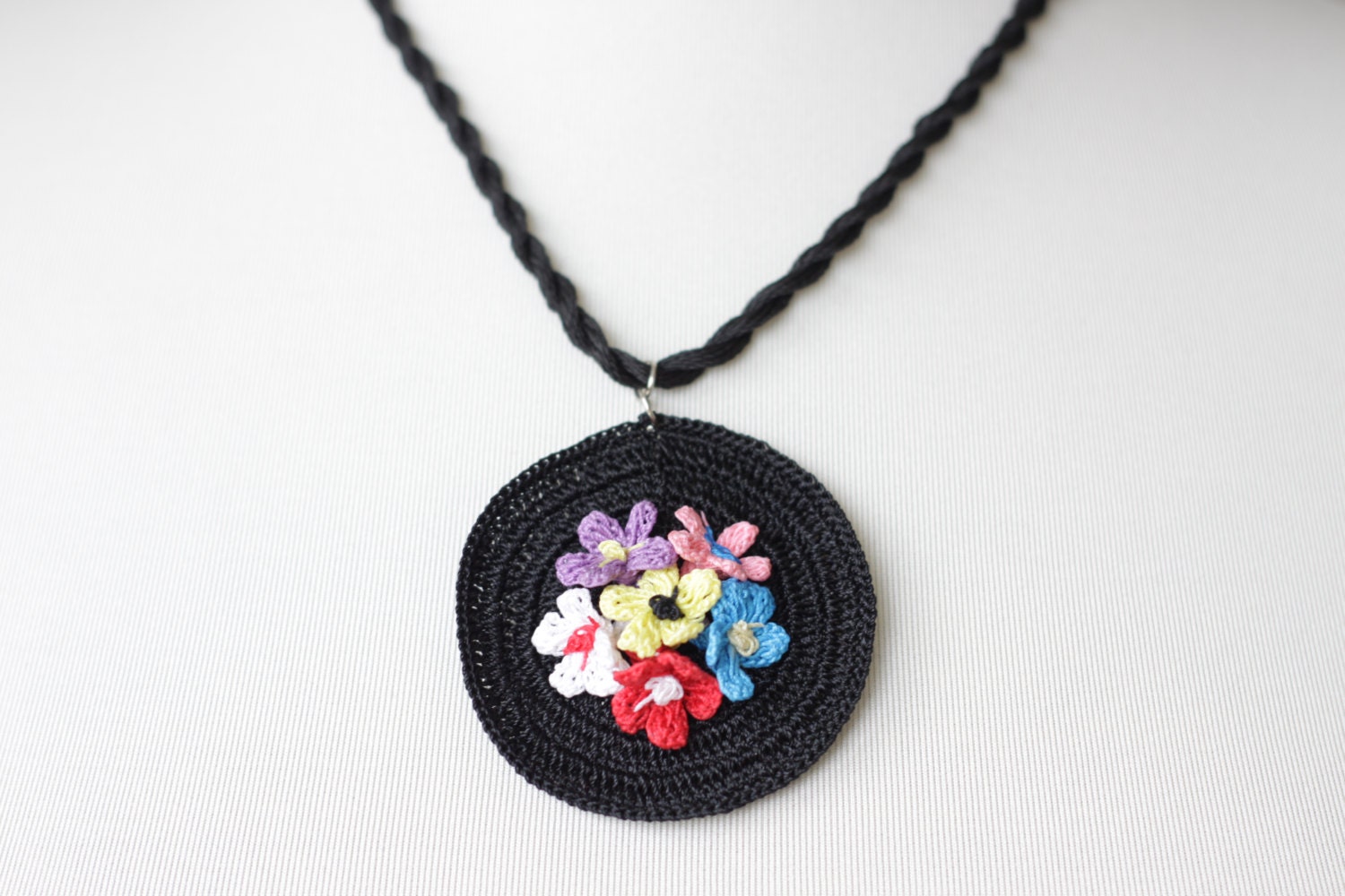 Black Crochet Necklace with Turkish Crochet oya, Women accessories, NEW, Oya, Floral, Handmade, Spring Trends Fashion