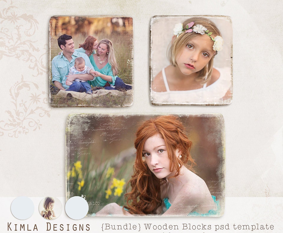 INSTANT DOWNLOAD Wooden Blocks Bundle, 3 psd templates, delicate overlay