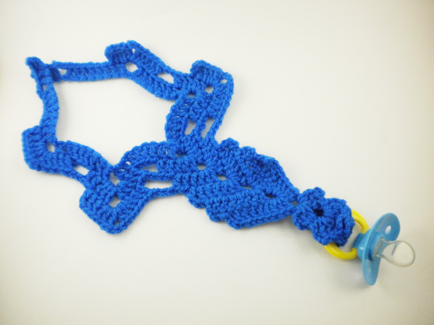 Crochet Necklace and Pacifier Clip for Infants in Monaco Blue Filigree - Super Cute Gift for Newborn Babies - Baby Shower Gift