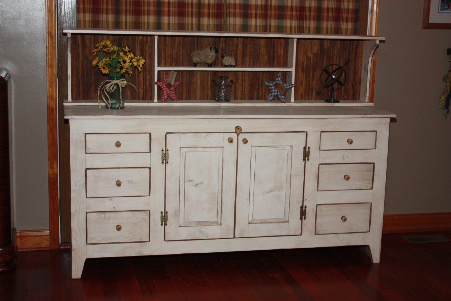 Sideboard Buffet Double Country Shabby Chic by RedBudPrimitives