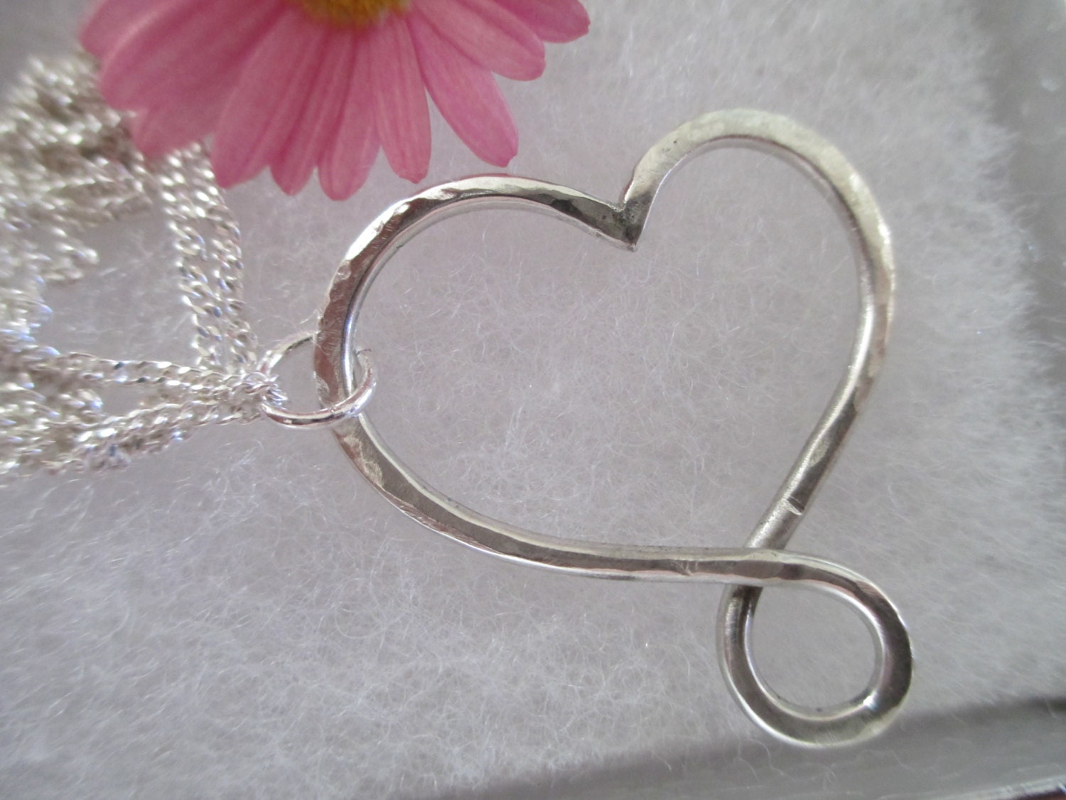 Medium Heart Sterling Silver Pendant Hand Hammered Wire with Sterling Silver Chain