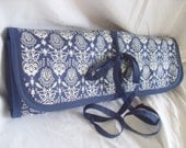 Knitting Needle Organizer Large Combination Straight Circular Roll Navy Damask