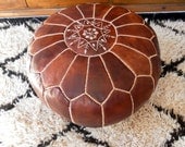 MOROCCAN POUF :hand stitched / embroidered Natural brown tan