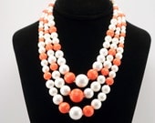 Orange Multistrand Triplestrand Bead Necklace and Earrings