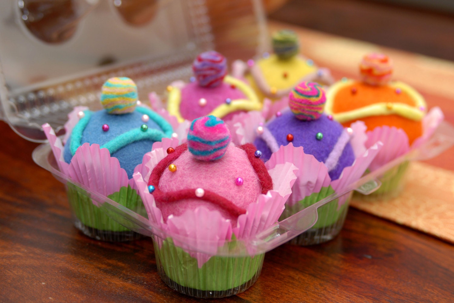 Leaping Sheep -  wool dryer ball cupcakes.  Perfect for baby, wedding shower.