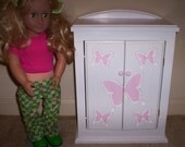 Armoire doll furniture bedroom chiffrobe Made for American girl pink butterfly design