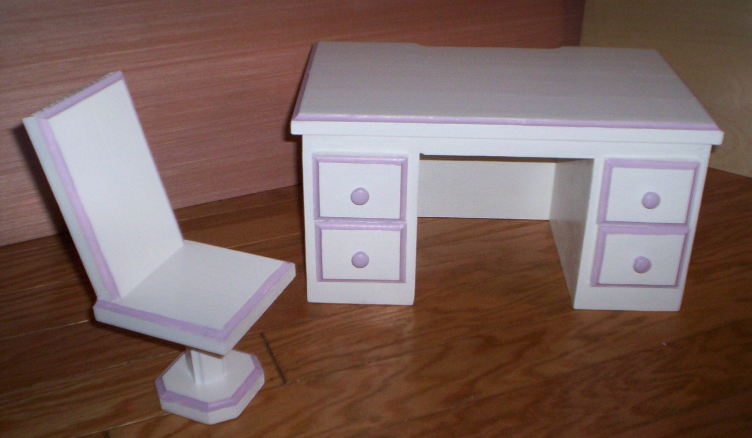 Doll school teacher desk and chair Handcrafted for American Girl 18 inch doll white with purple trim