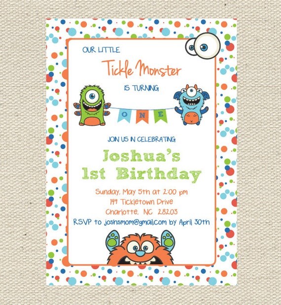 Monster Birthday Invitation Printable - Tickle Monster Invite by Giggles and Grace Designs Il_570xn