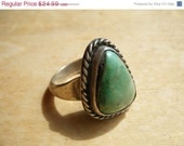 SALE 25%- VINTAGE Turquoise Ring  Sterling silver size 4.5 Small Native American unsigned Zuni genuine Southwestern jewelry
