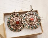 10% OFF Vintage Ethnic Statement Earrings ,Turkmen Earrings , Carnelian and Turquoise Earrings