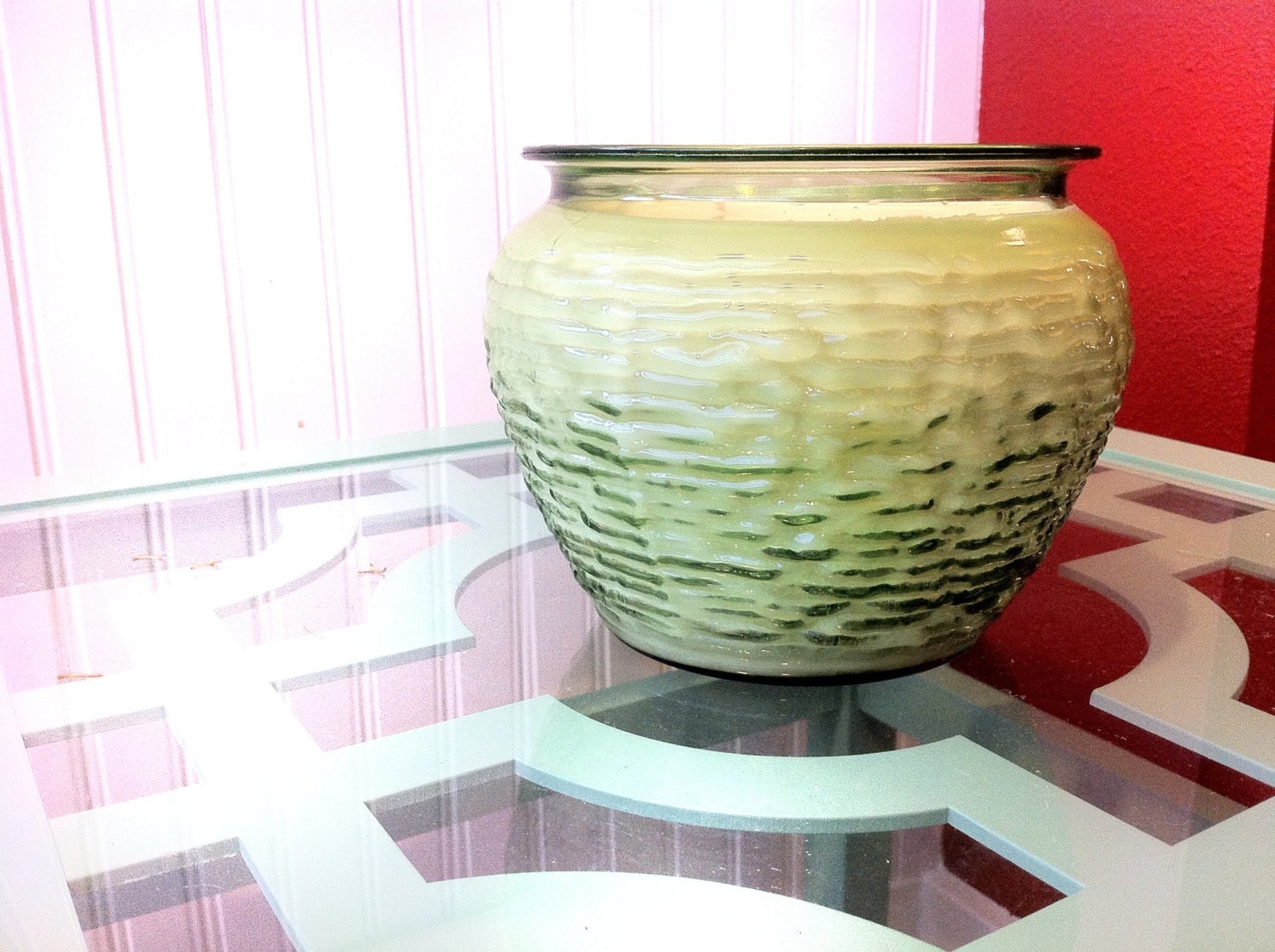 Vintage Green Anchor Hocking Soreno Glass Flower Vase 2 Wicked Handmade Scented Soy Candle