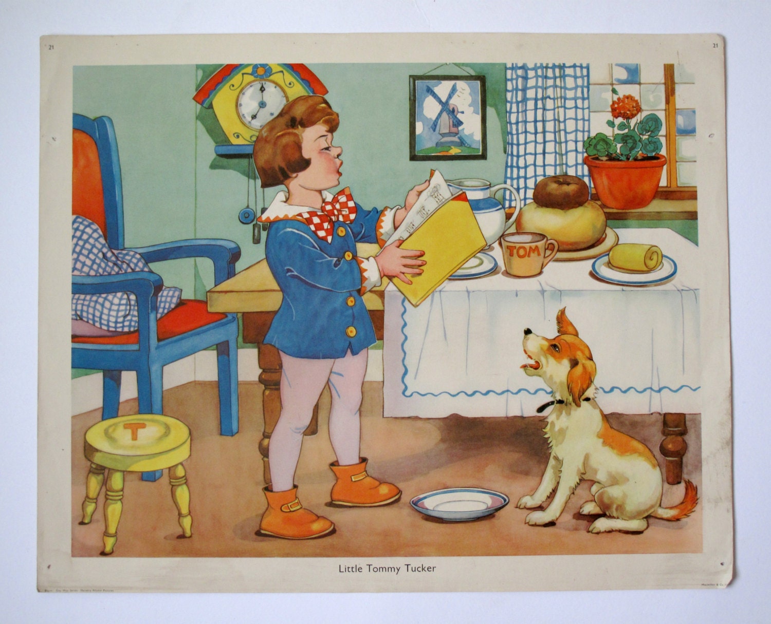 Vintage 1930's Nursery Rhyme Print, Little Tommy Tucker