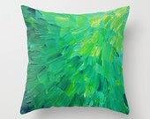 DECORATIVE THROW CUSHION 18 x 18 Pillow Cover, Sea Scales Bright Green Ocean Waves Beach Mermaid Fins Scales Abstract Painting Decor