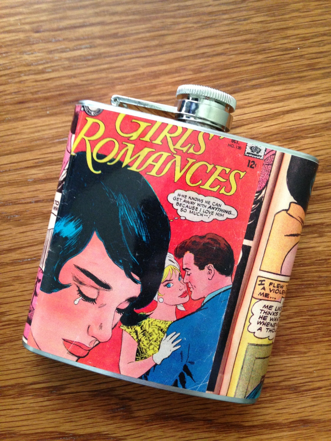 Girls Romances Vintage Comic Book Stainless Steel Hip Flask