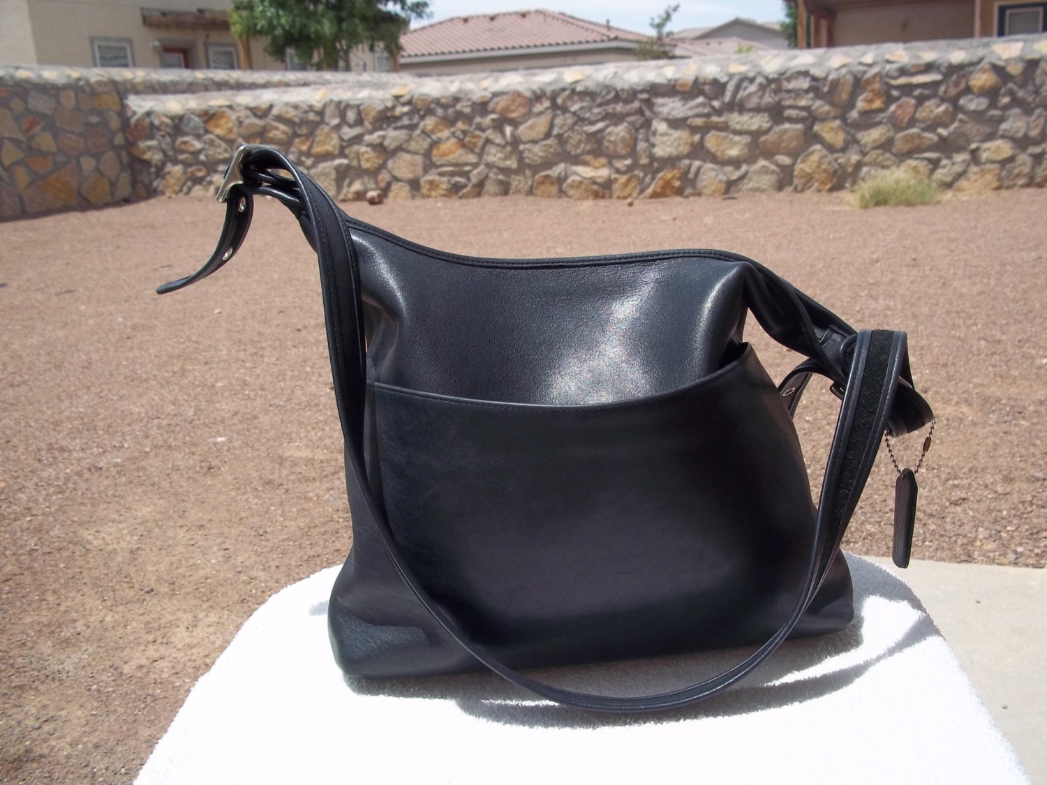 Large Black Leather Vintage Coach