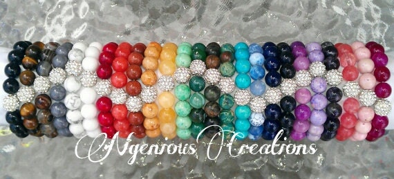 Nature's Beauty Gemstone and Pave Beaded Stretch Bracelet (25 Various Colors)