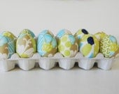 Set of 12 - Robin's egg blue fabric mini eggs - blue, green, cream