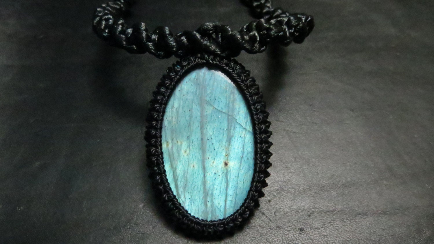 Labradorite Full Flashy  Blue Fire Macrame Necklace Oval Shape Big Stone Size 33X48 mm Approx