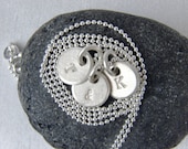 Silver Initial Charm Necklace / Three Hand Stamped Initial Coin Charms / Personalized Jewelry