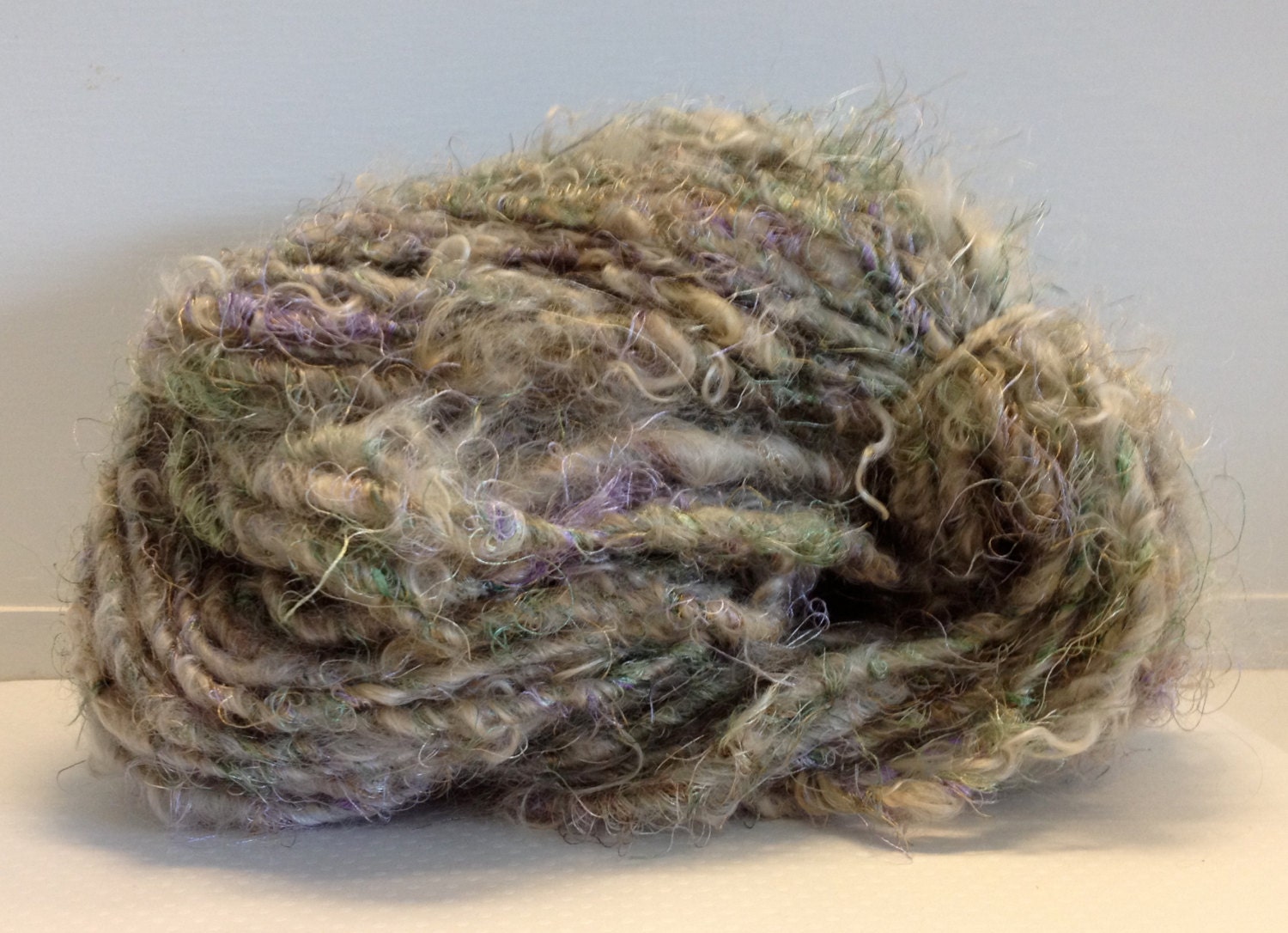 Summer Moss - Handspun Art Yarn - 57 yds. - Moss Green & Cream