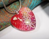 Japanese Yuzen Paper Collage Necklace, Oriental jewelry, Japanese jewellery, paper pendant