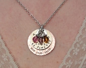 Hand Stamped Mixed Metal Mothers Necklace with Birthstone Crystals