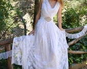 Floral White Lace Wedding Dress /Wedding Gown / VintageWedding Dress / Maxi - Handmade Gown/