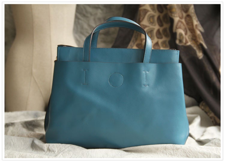 Leather Tote Bag - Briefcase - Shoulder Bag - Handbag - Satchel - Messenger Bag - Doctor Bag - IPAD Bag  - Lady Bag in Blue