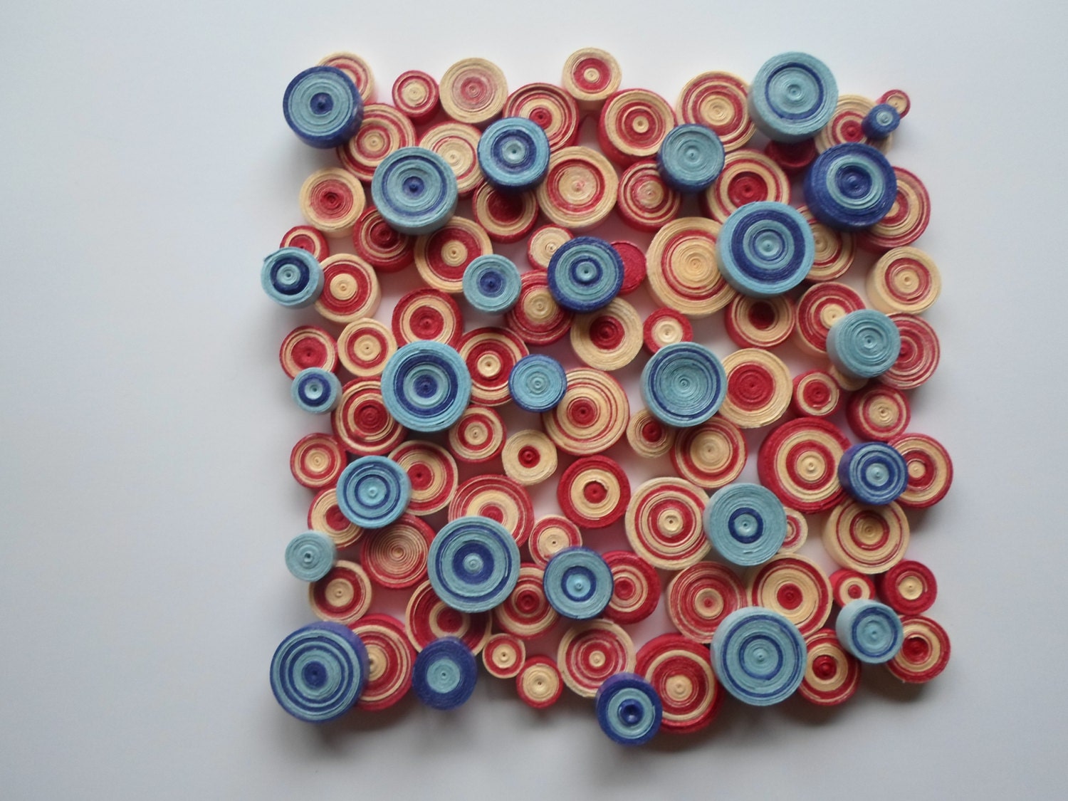 Modern wall decor Blue red wall decoration Abstract circles wall hanging Pape wall art