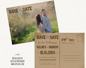 Rustic Woodland Wedding Save the Date Card - Vintage Postcard - Forest Deer Wedding
