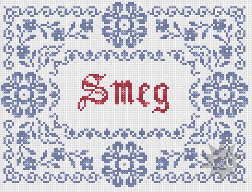 Red Dwarf 'Smeg' traditional style cross stitch sampler PDF pattern