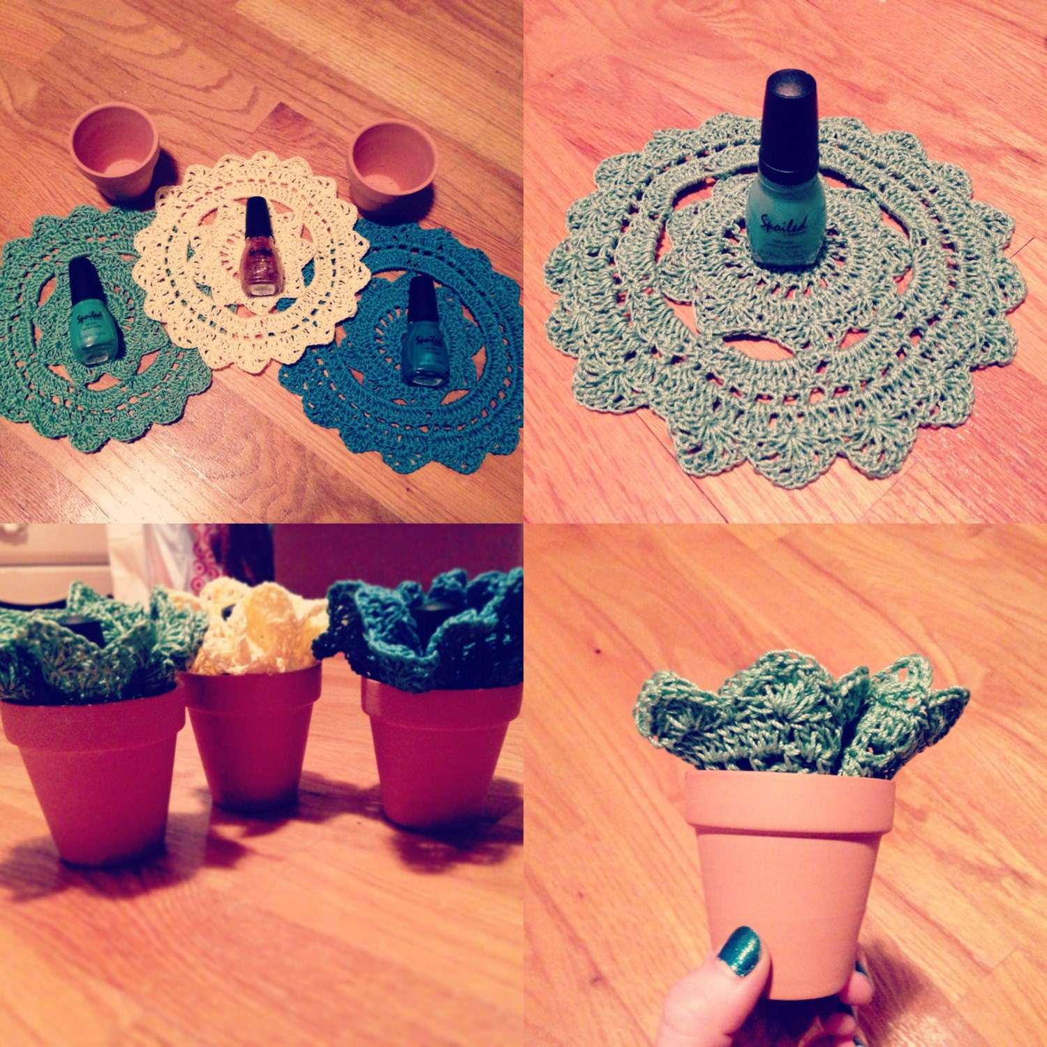 Flower Pot Medium Hipster Crochet Doily Planter with Matching Nail polish - Party Favor, Wedding Favor, Gift