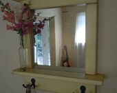 MIRROR-Craftsman Style Mirror with Shelves and Hooks in Creamy Yellow