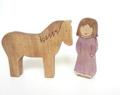 Wooden Girl and Horse Set - Wooden Horse Toy - Waldorf Wood Toy Horse and Girl