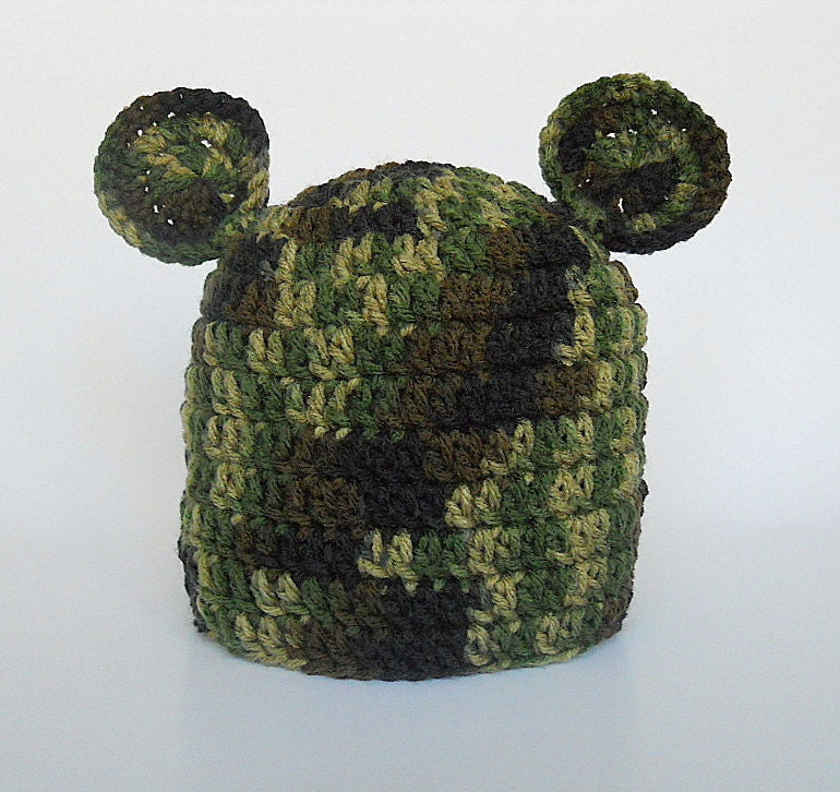 Toddler Camouflage Hat With Ears Baby Boy Green Camo Cap Infant Girl Winter Beanie Children Fall Clothing  1 - 2 Years