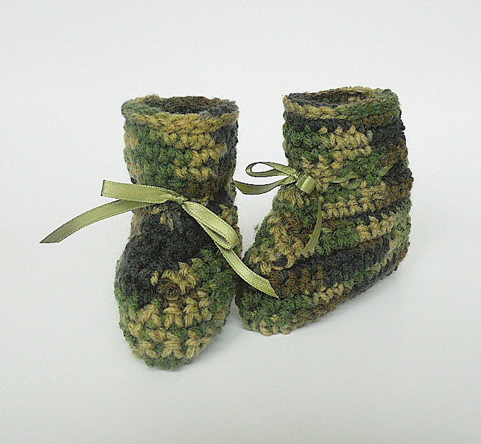 Camouflage Baby Booties Green Camo Boy Slippers Crochet Infant Girl Children Clothing 3 - 6 Months