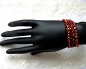 SALE Bead Embroidered Bracelet Cuff  seed beaded red and gold superduo beads Mothers day Gift seed bead jewelry EBW team