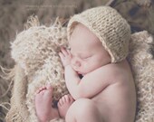 Newborn Knitted Bonnet Hat Boy or Girl Photography Prop, tan, wheat, oat colored Simple Knitted hat