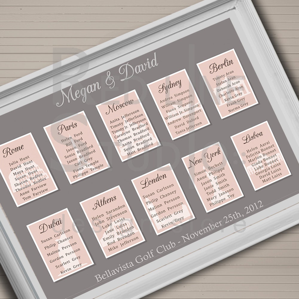 Seating chart printable. Tableau - world city theme