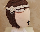 1920s great gatsby style hand beaded lace headdress , Art deco flapper style Bridal headdress , Bridal headpiece