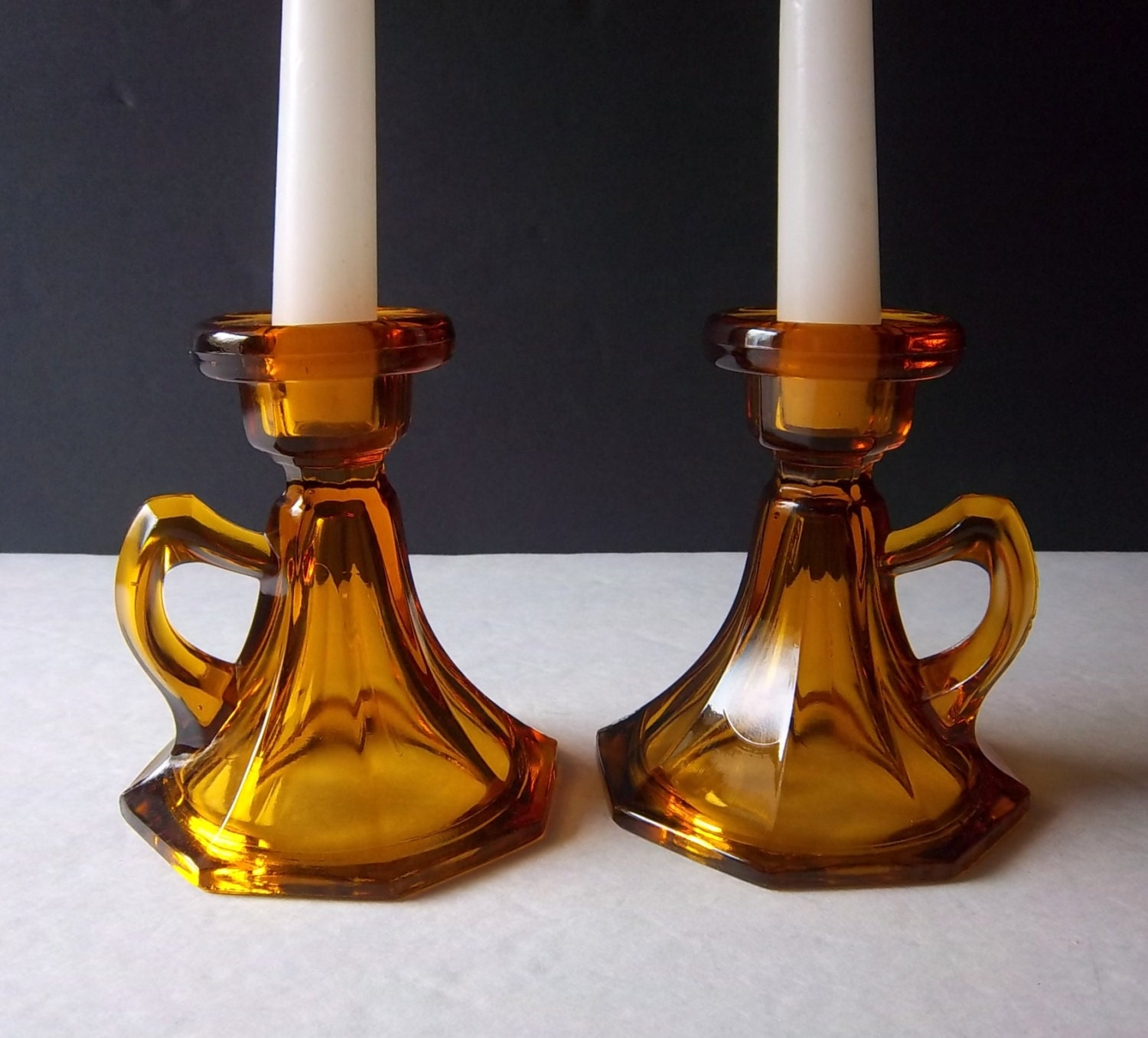 Amber Glass Candle Holders