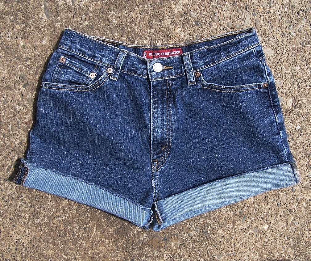 LEVIS 512 high waisted booty shorts stretch denim 5 pocket cuffed cut offs 28" waist size 8