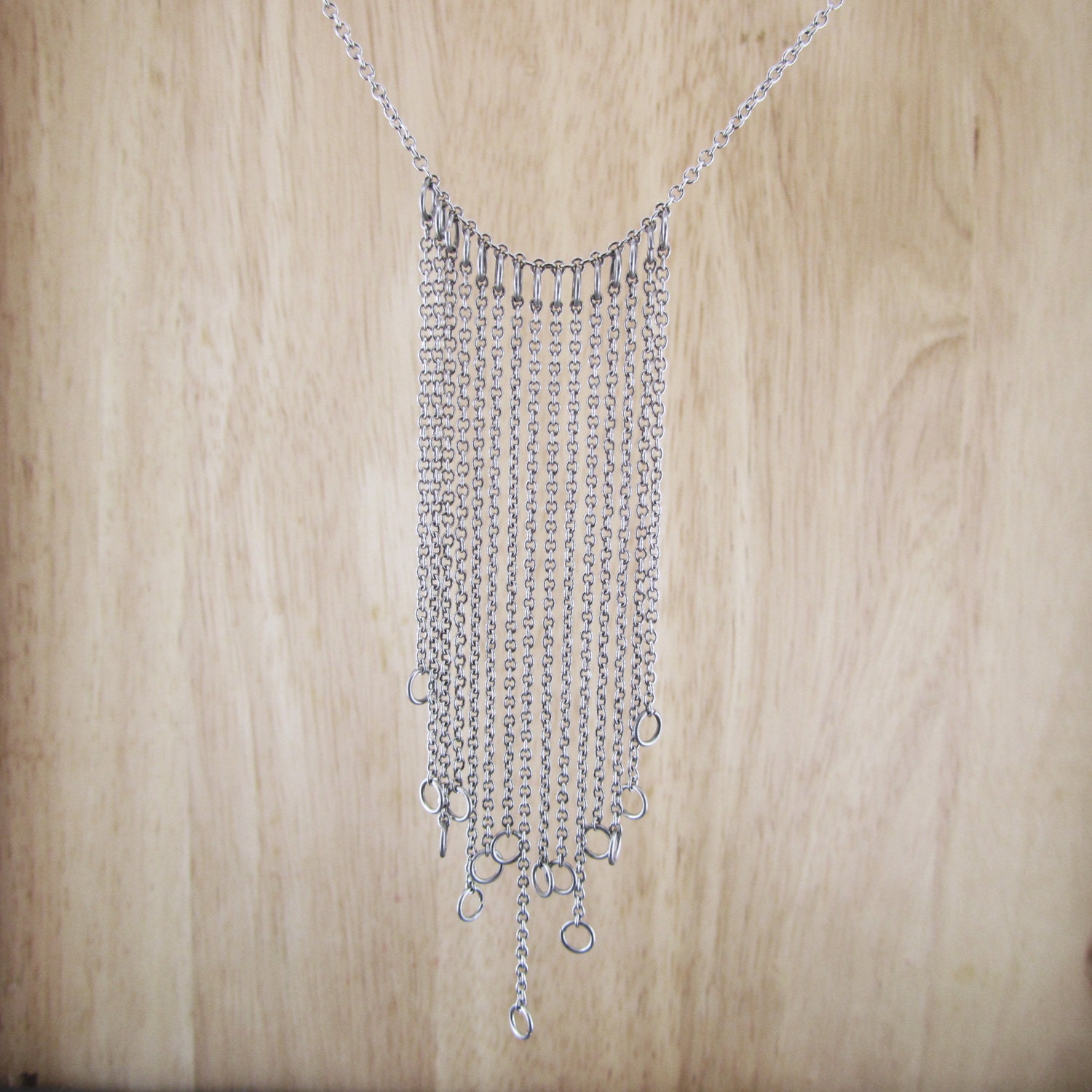 Steel Fringe Necklace, Steel Chain and Steel Rings