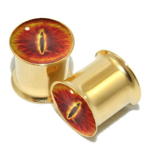 Eye of Sauron LOTR - Gold Plated Surgical Steel Plugs - 0g - 1/2"