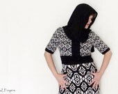 OOAK Repurposed Black White Grey Pattern Hooded Dress.