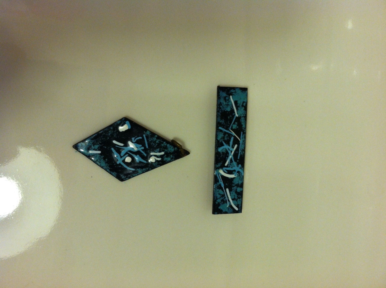 Matisse inspired Enameled copper pendant and hair clip handmade 50's