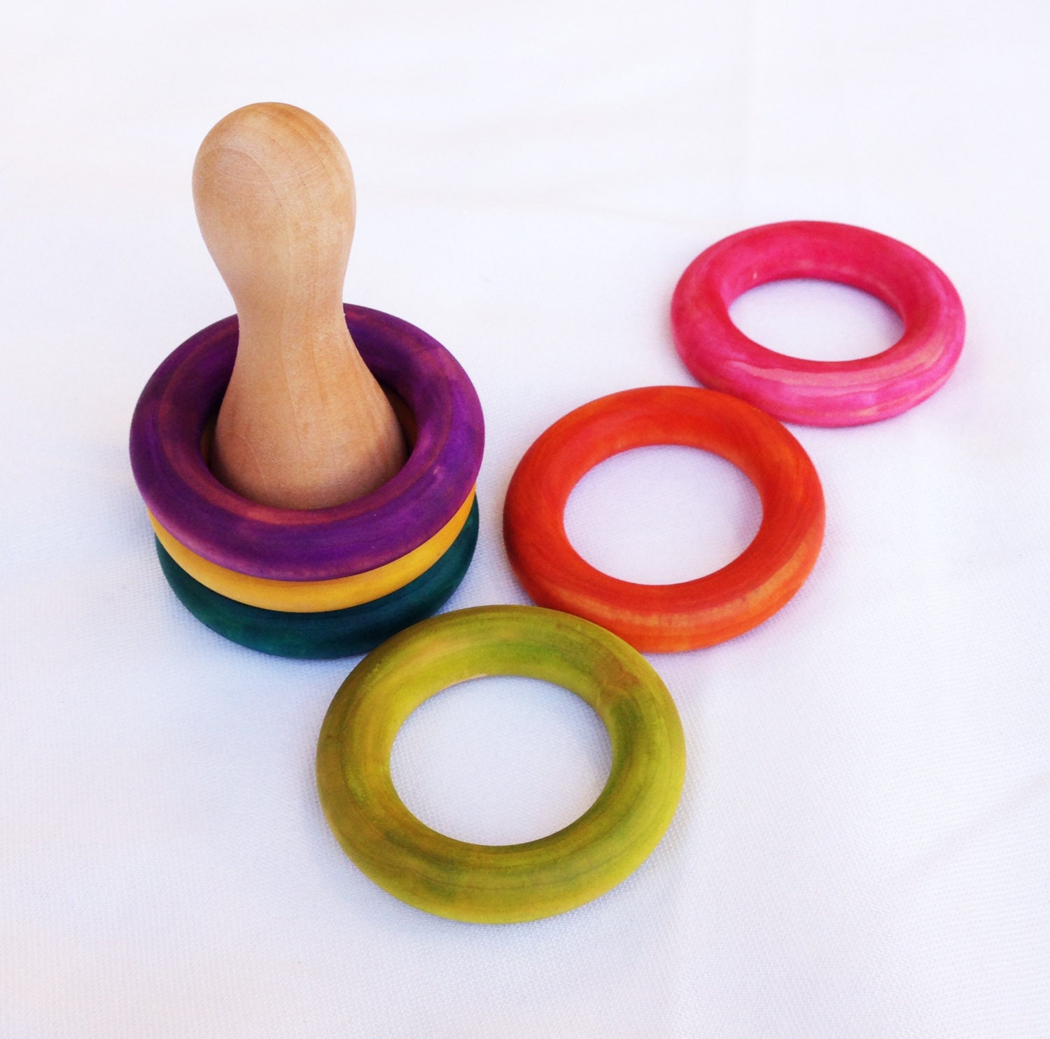 Rainbow stacking ring toy - a wooden, Montessori inspired toddler toy