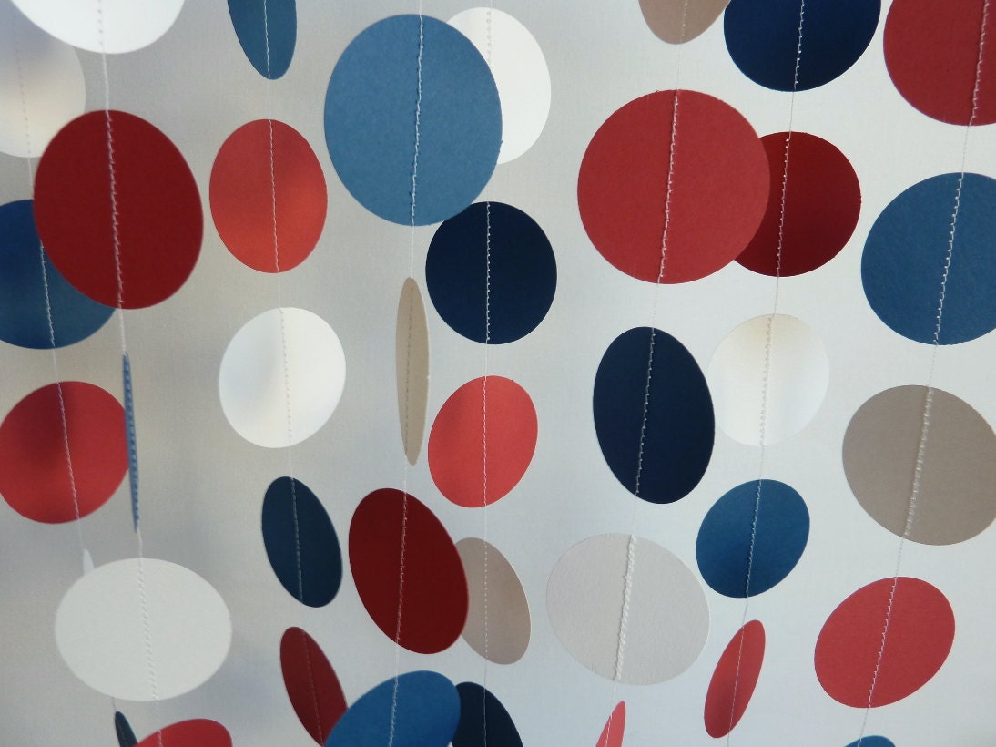 Red, White, Blue Garland, Paper Circle Garland, 4th of July Decoration